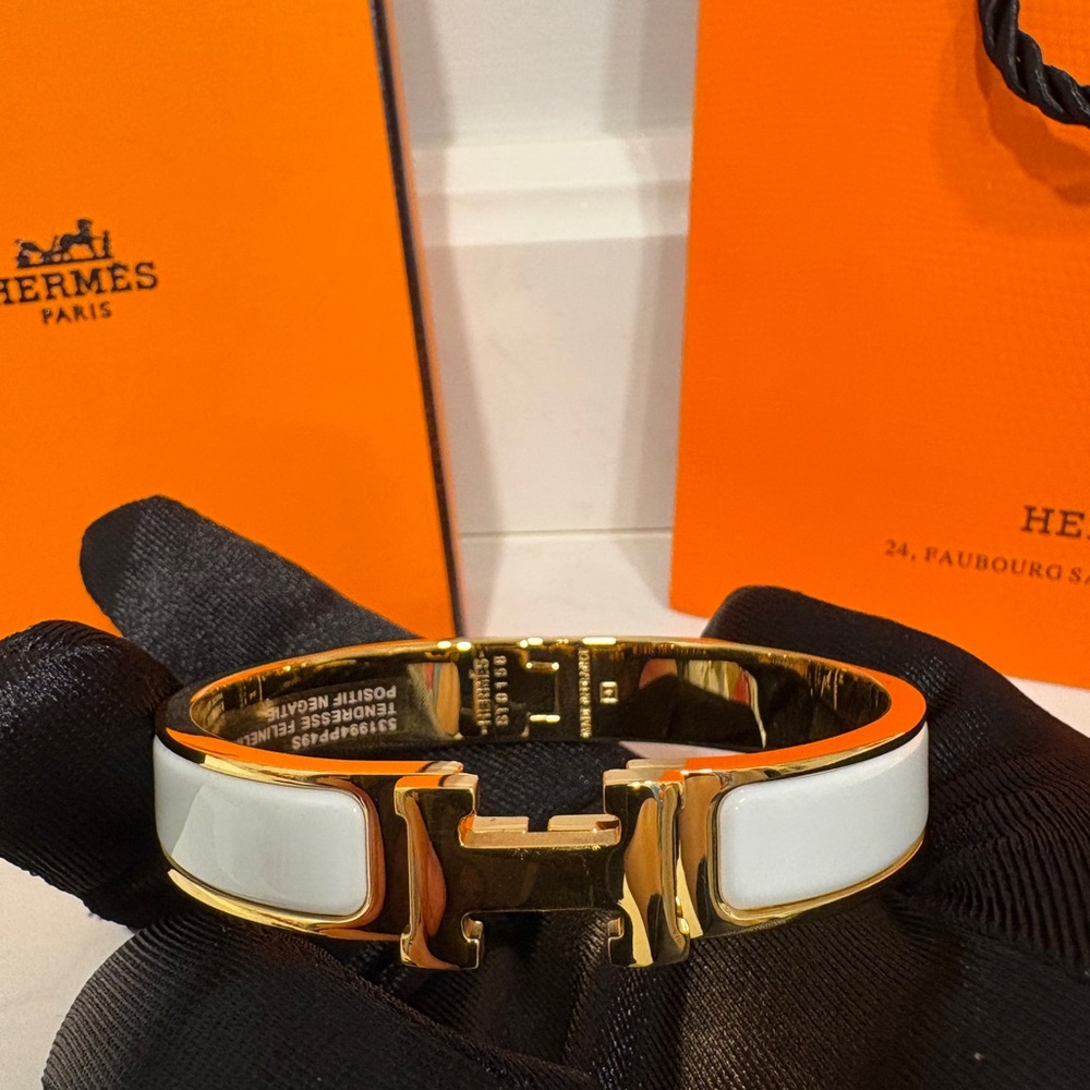 Hermes Gold and White Unisex Cuff Bracelet